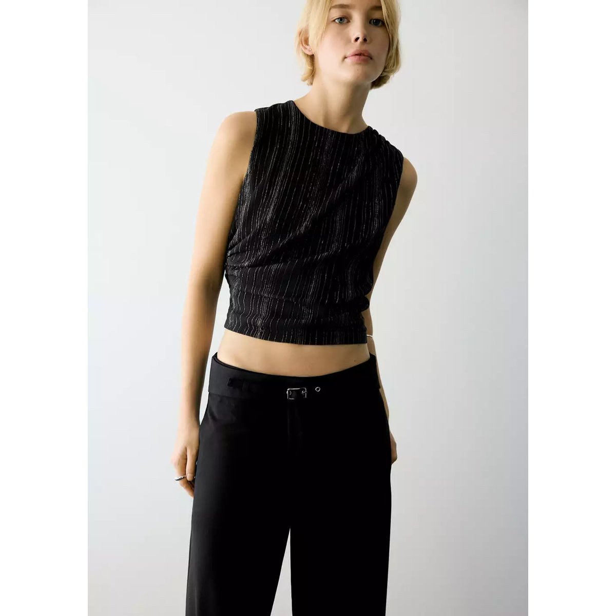 Top en gaze fil textile noir, MANGO TEEN