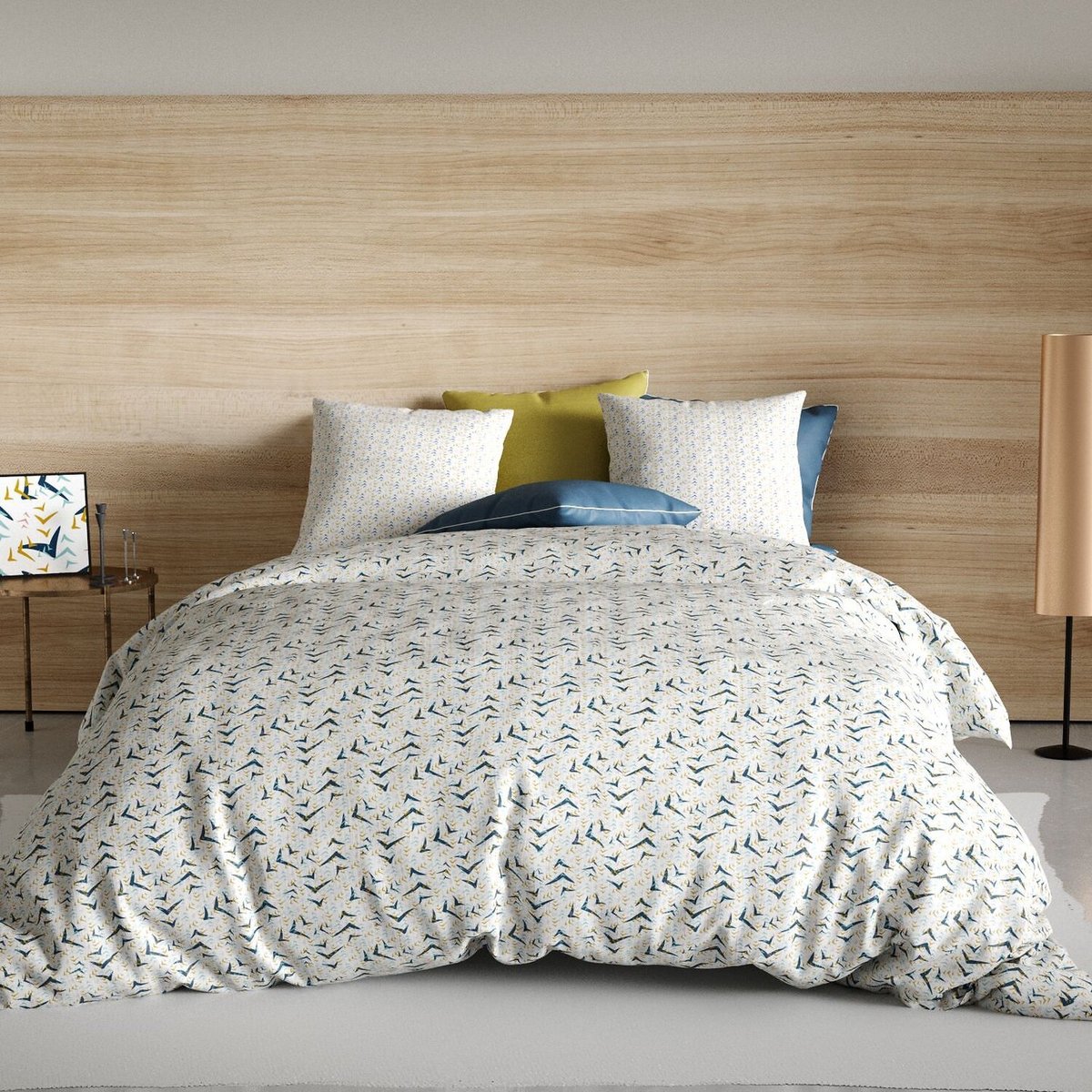 Parure housse de couette en coton imprimée, Vita bleu, C DESIGN HOME TEXTILE
