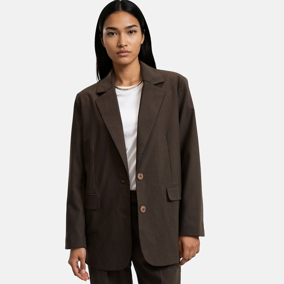 Blazer long oversize, ample, Signature CLÉANDRE marron, LA REDOUTE COLLECTIONS
