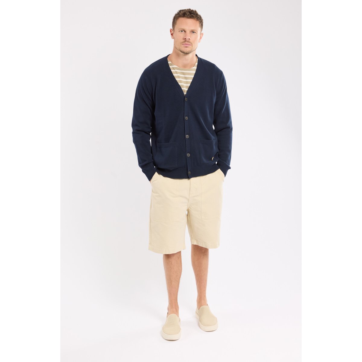 Gilet boutonné en coton marine deep, ARMOR-LUX