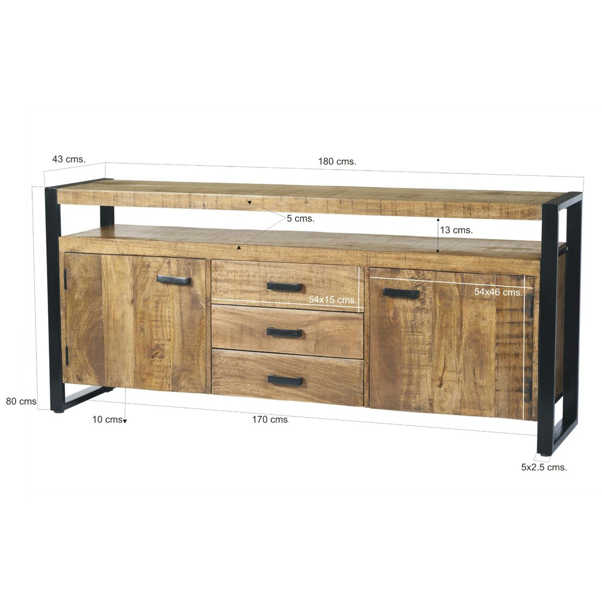 Buffet de salon bois métal à double plateau KARGO bois naturel, PIER IMPORT