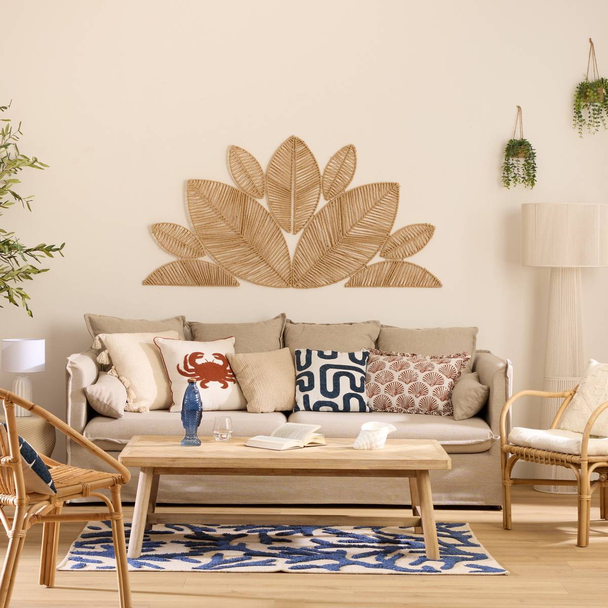 Coussin déhoussable en coton OCEANIA beige, ATMOSPHERA