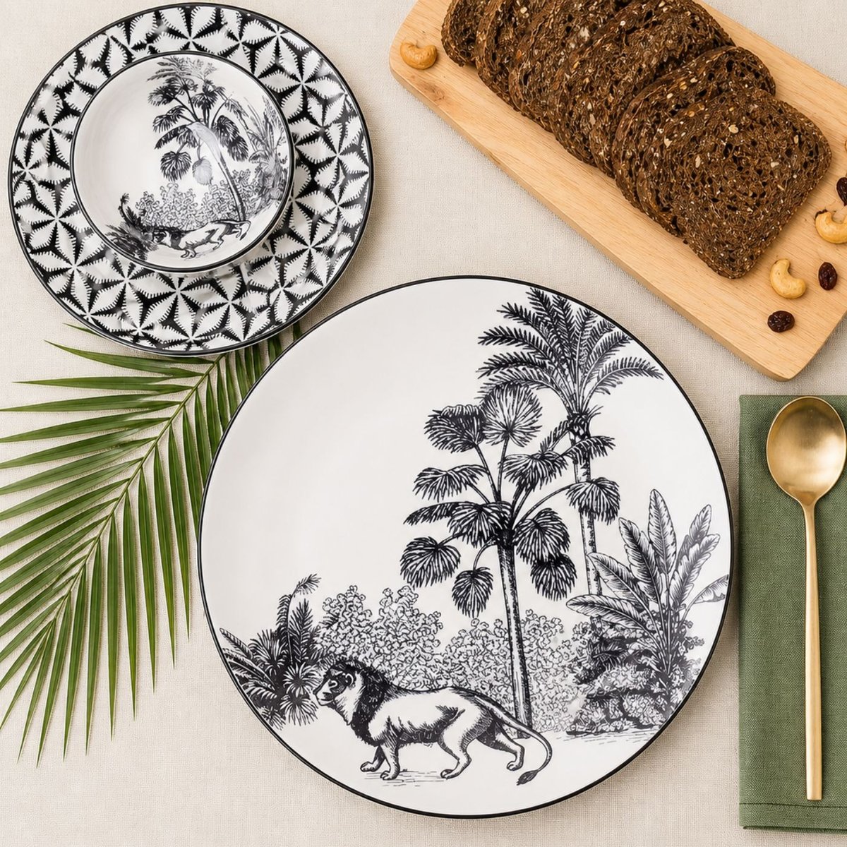 Lot de 6 grandes assiettes, SAVANA noir, ARTIME