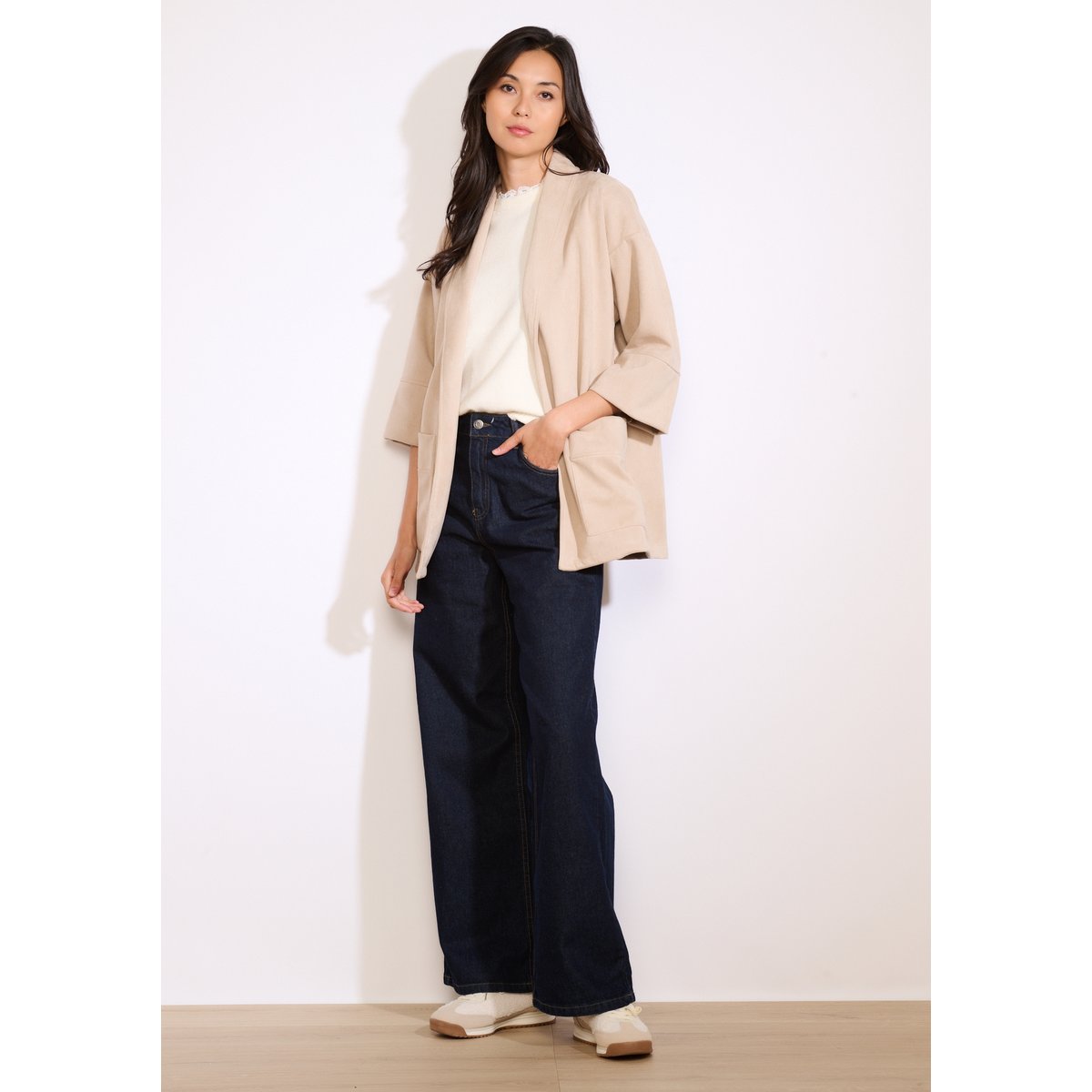 Blazer loose en suédine lt beige, LOLALIZA