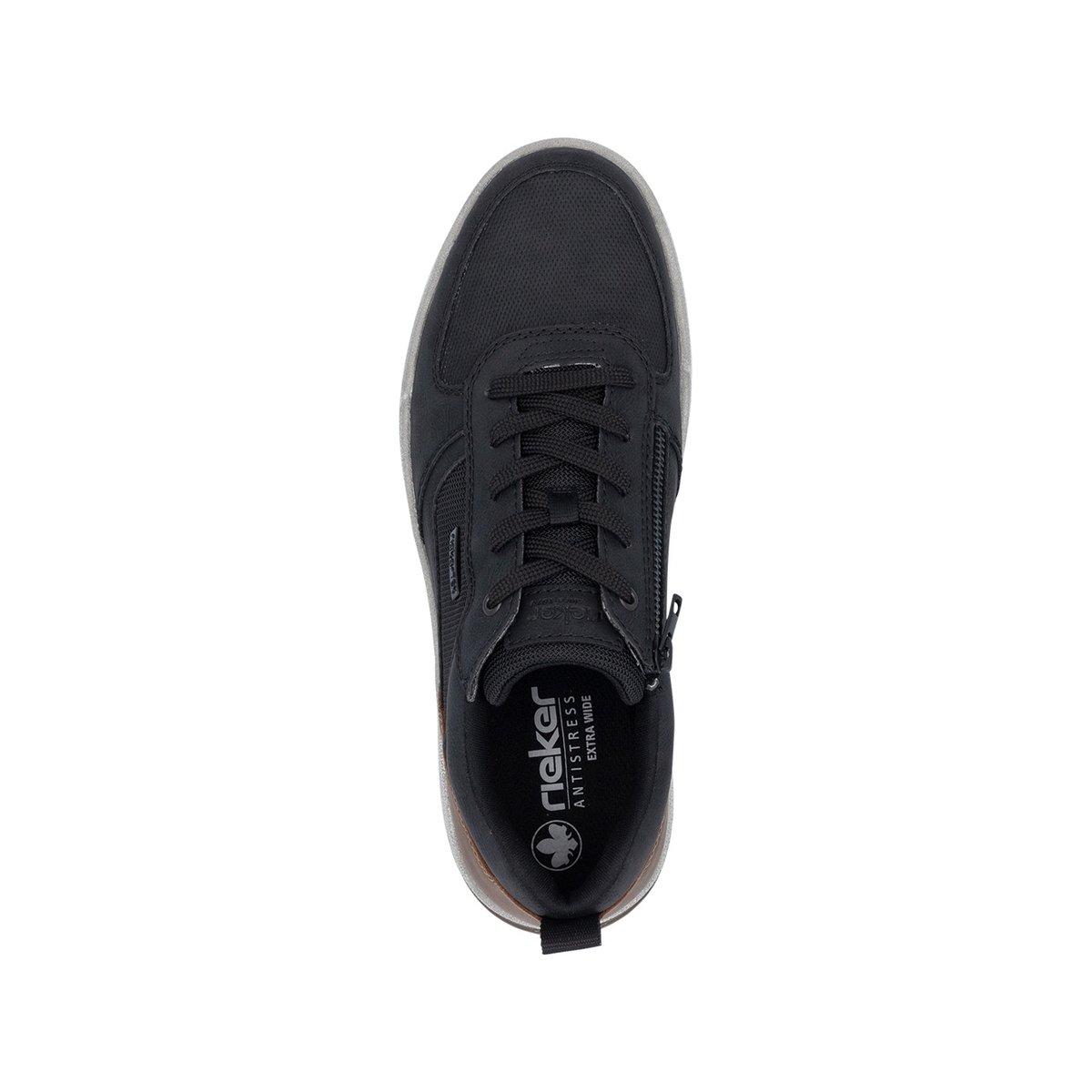 Sneakers noires à talon plat pourvues de lacets et d'un zip latéral noir, RIEKER