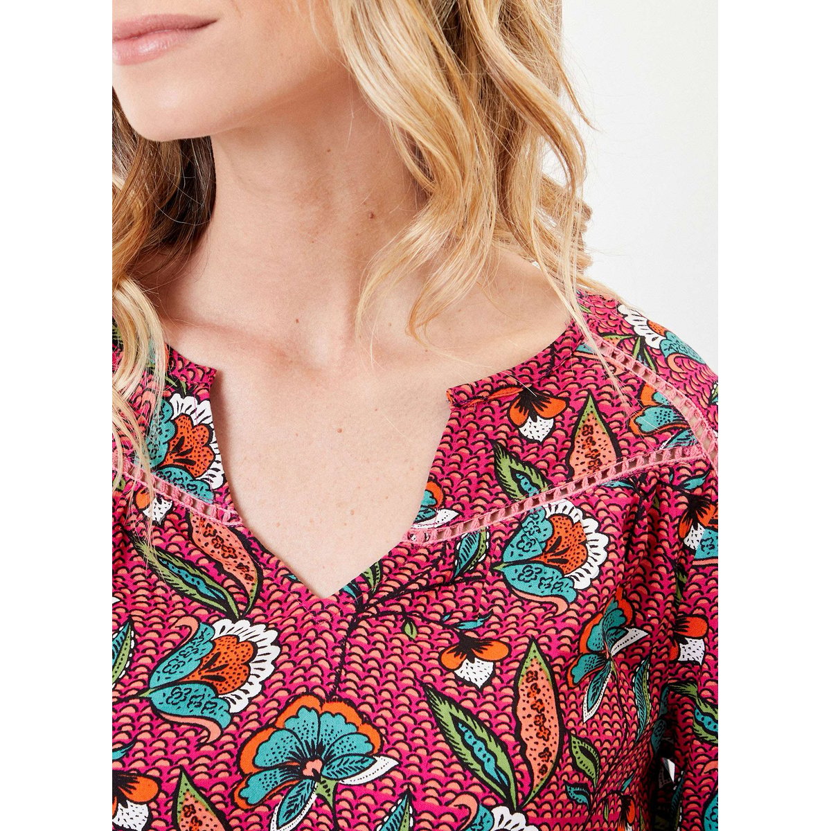 Blouse fleurie ample fluide Ecovero SKALAR rose framboise, LA FIANCÉE