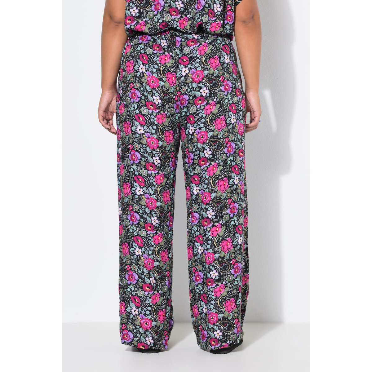 Pantalon palazzo, motif floral et jambe large noir, STUDIO UNTOLD