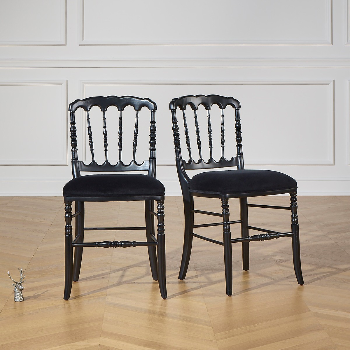Lot de 2 chaises en hévéa et velours NAPOLEON III noir, ROBIN DES BOIS