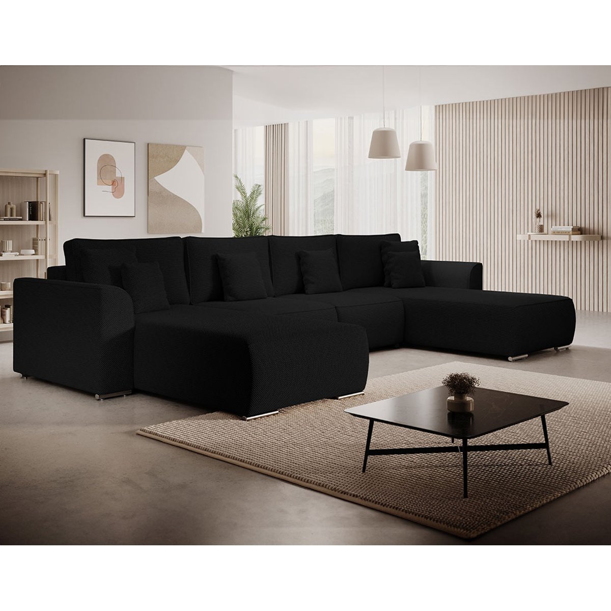 Canapé Panoramique Convertible 7 places - GABRIEL noir, BEST MOBILIER