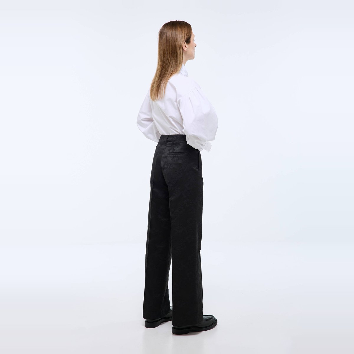 Pantalon droit à motifs jacquard noir, MONOPRIX