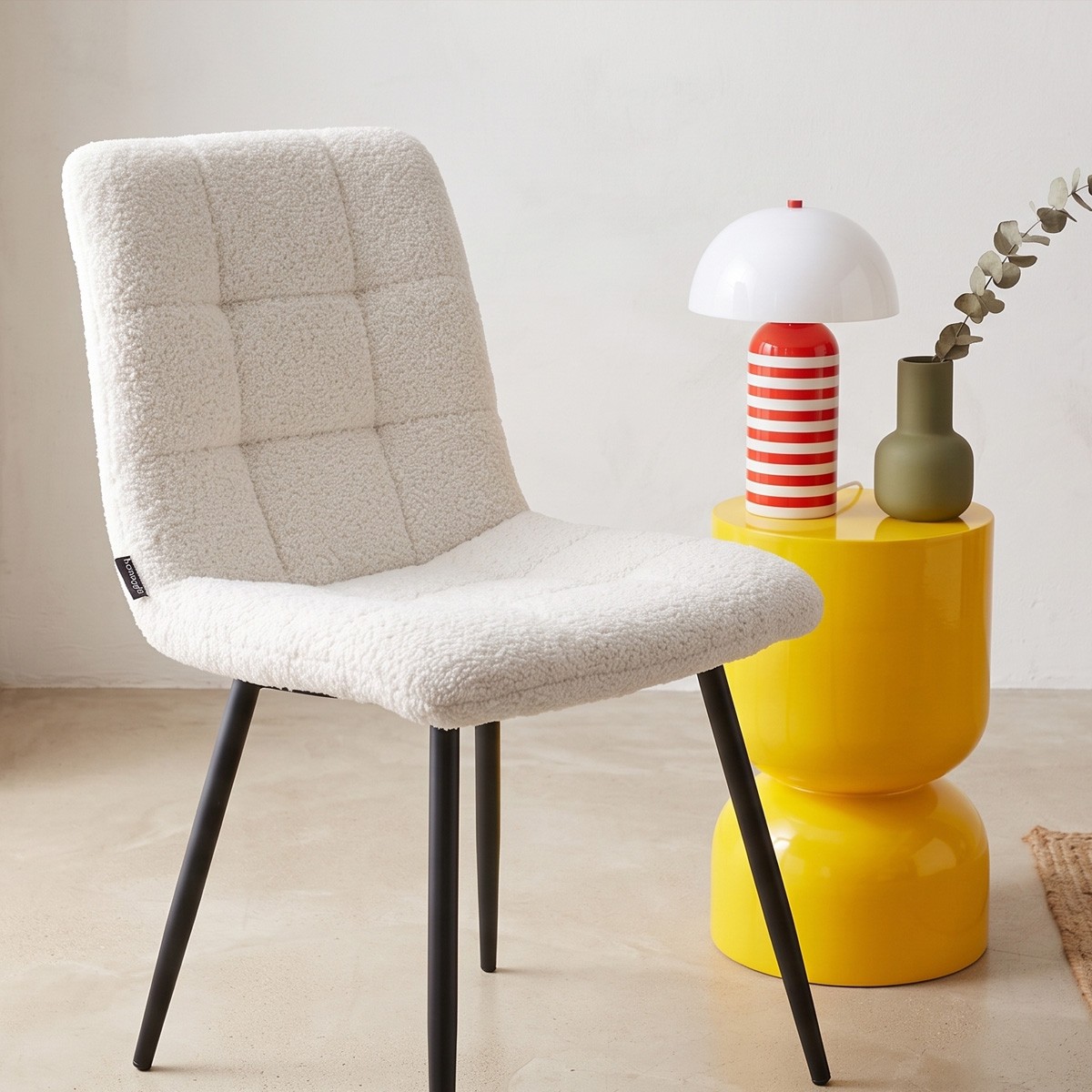 Lot de 2 chaises en tissu bouclette - IGGY beige, HOMIFAB