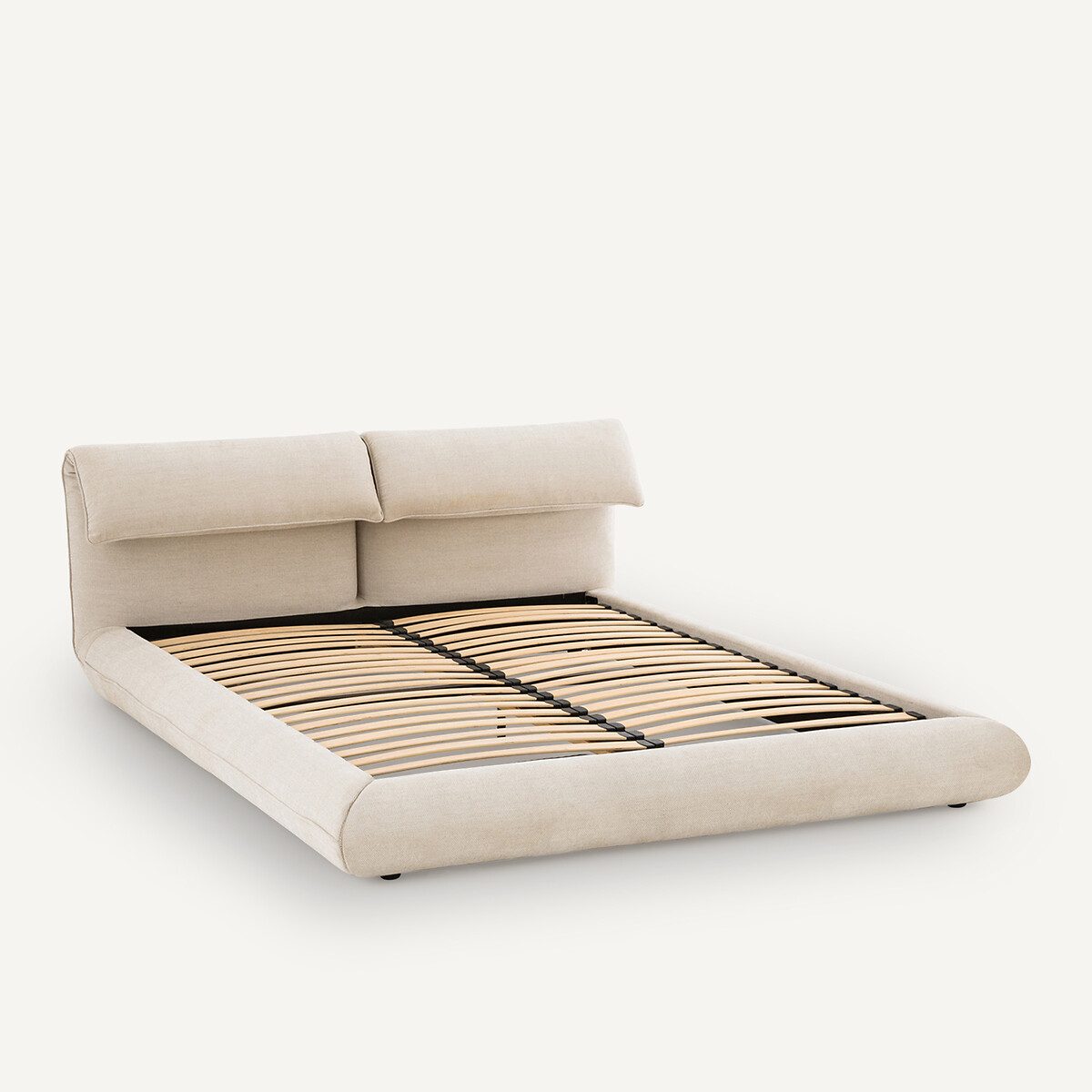 Lit double avec sommier assemblé et têtes ajustables, en tissu tweedé, PAOL ficelle, AM.PM