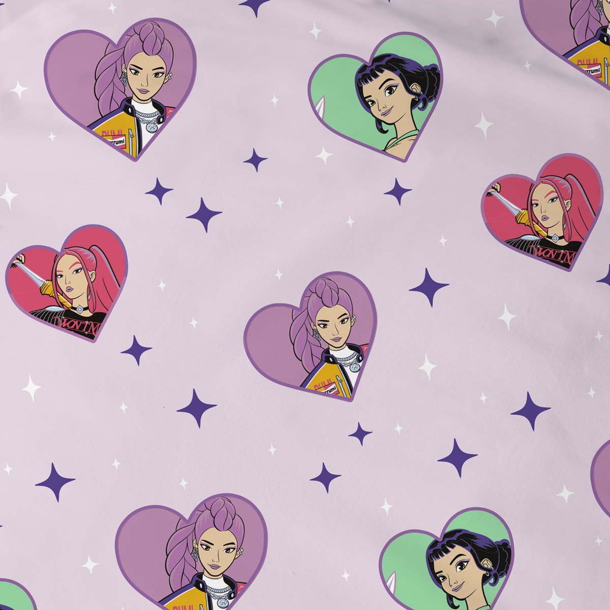 Drap housse imprimé 100% coton, HEART rose, KPOP DEMON HUNTERS