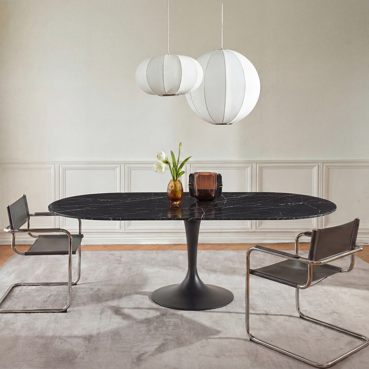 Plateau de table ovale en marbre, longueur 220 cm, 8 couverts, OVALO marbre noir, AM.PM