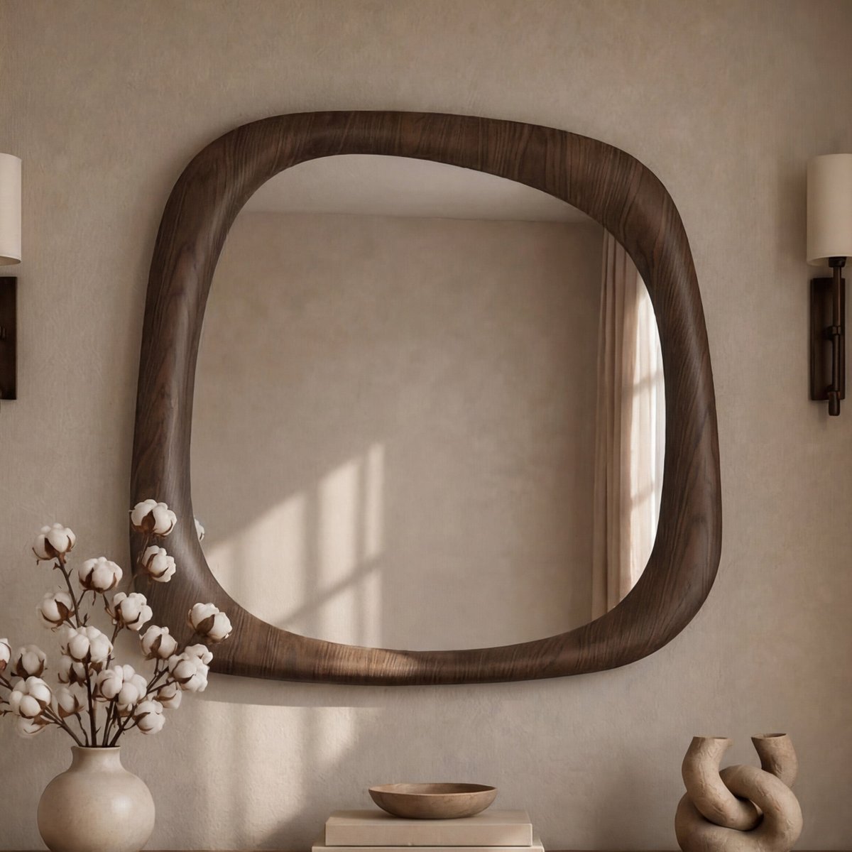 Miroir carré en placage noyer, 90 x 90 cm - YOKO marron foncé, MAISON PAVANE