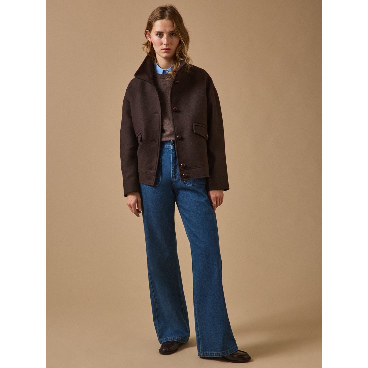 Manteau court lainage uni chocolat, CYRILLUS