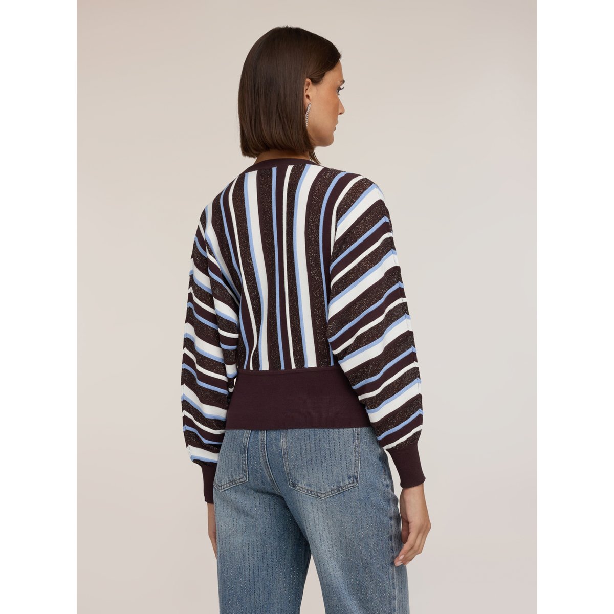 Cardigan rayé à manches kimono marron, MOTIVI