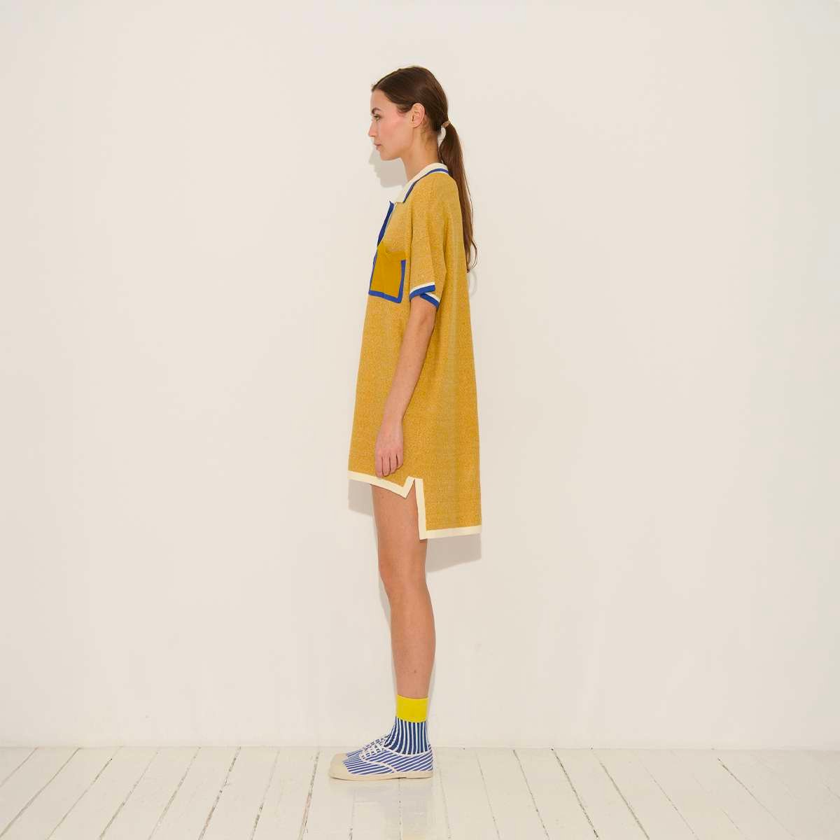 Robe polo courte en coton et lin PETERSON ivoire-caramel, BENSIMON