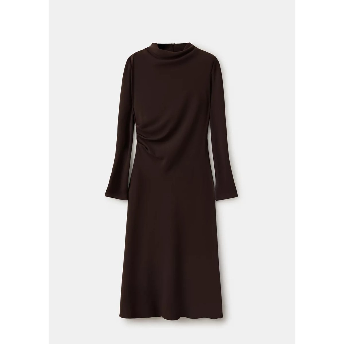 Robe drapée à col montant marron, MANGO