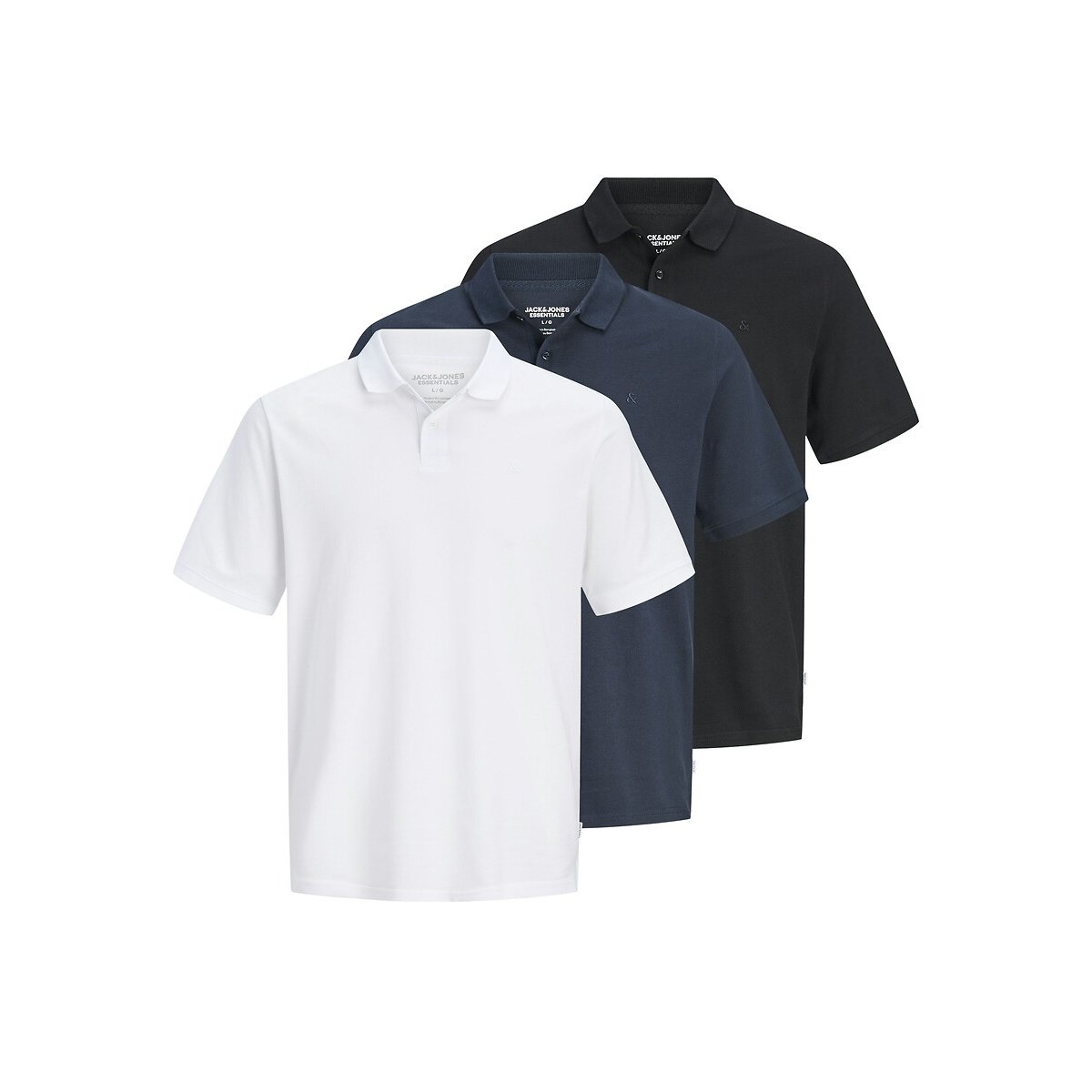 Pack of 3 Short Sleeve Polo Shirts white+navy+black, JACK & JONES