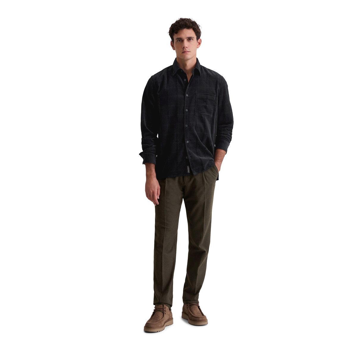 Chemise en velours côtelé regular avec un mélange de structures captivant bleu foncé, MARC O'POLO