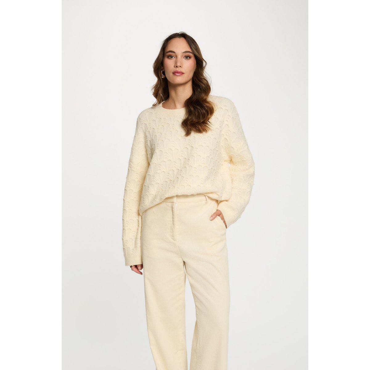 Pull col rond fantaisie ivoire, MORGAN