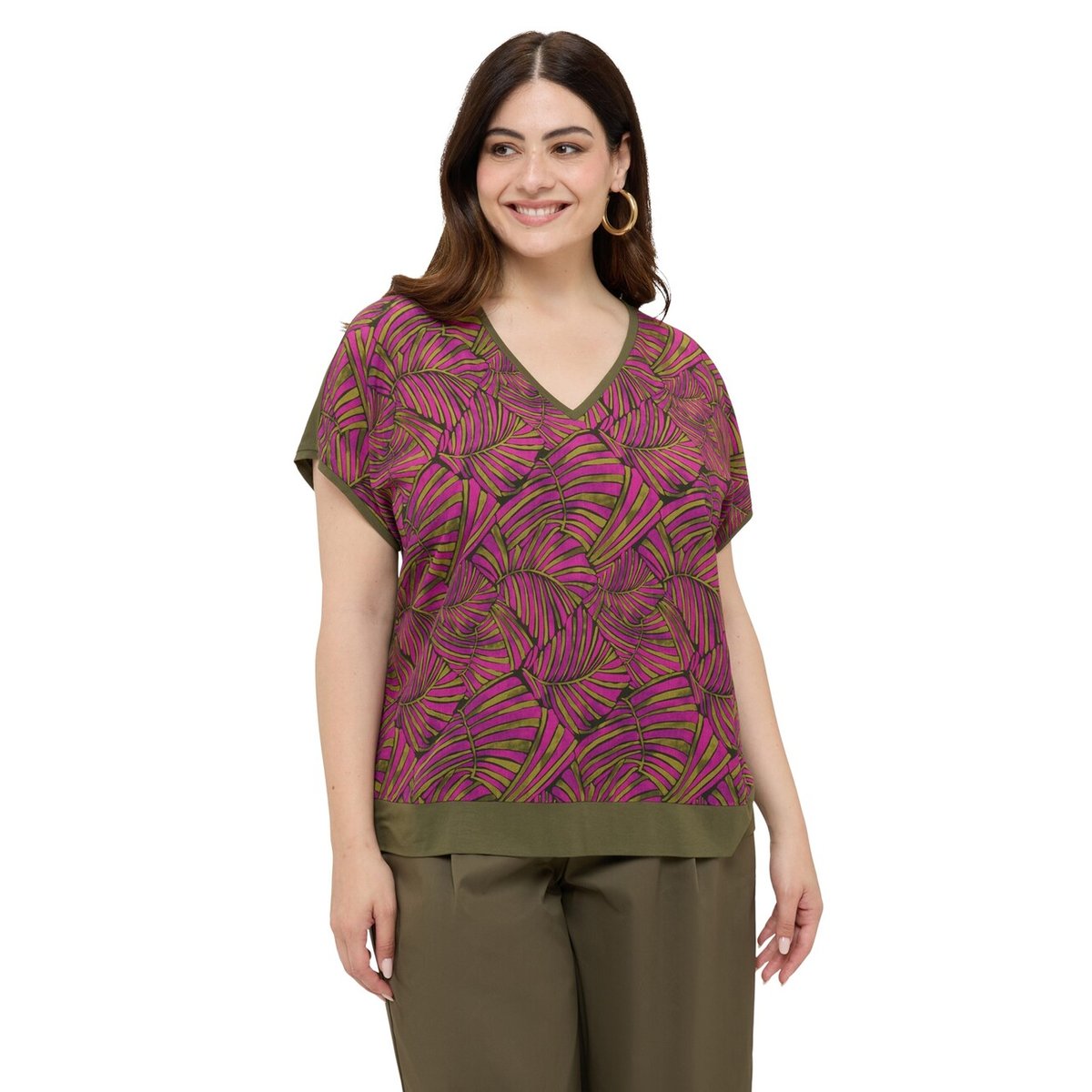 T-shirt avec imprimé et manches kimono verde militare, FIORELLA RUBINO