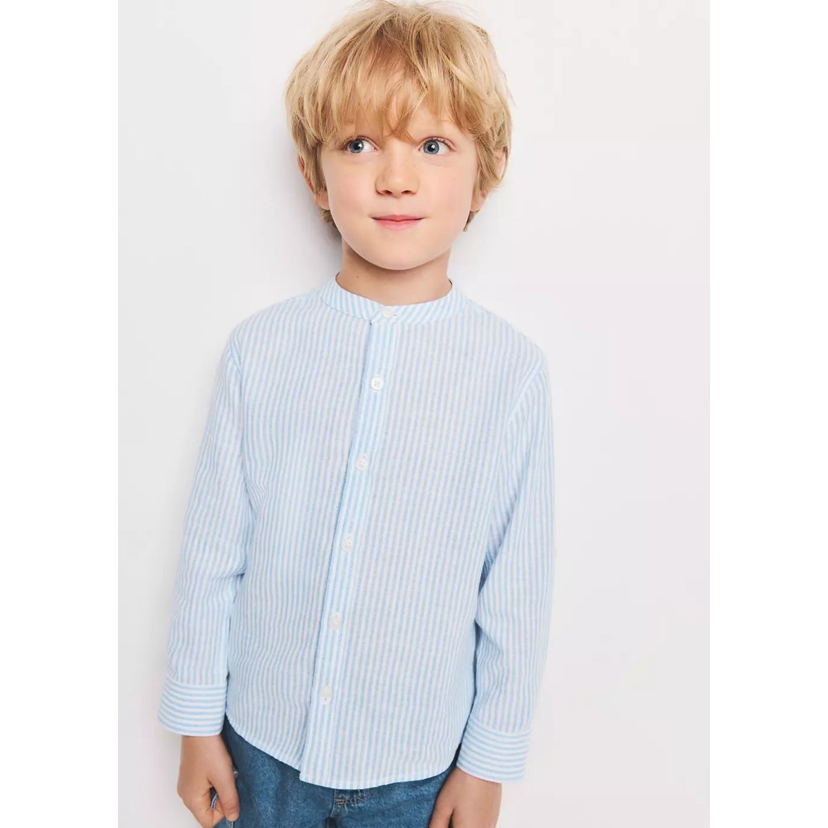 Chemise lin rayée bleu, MANGO BABY