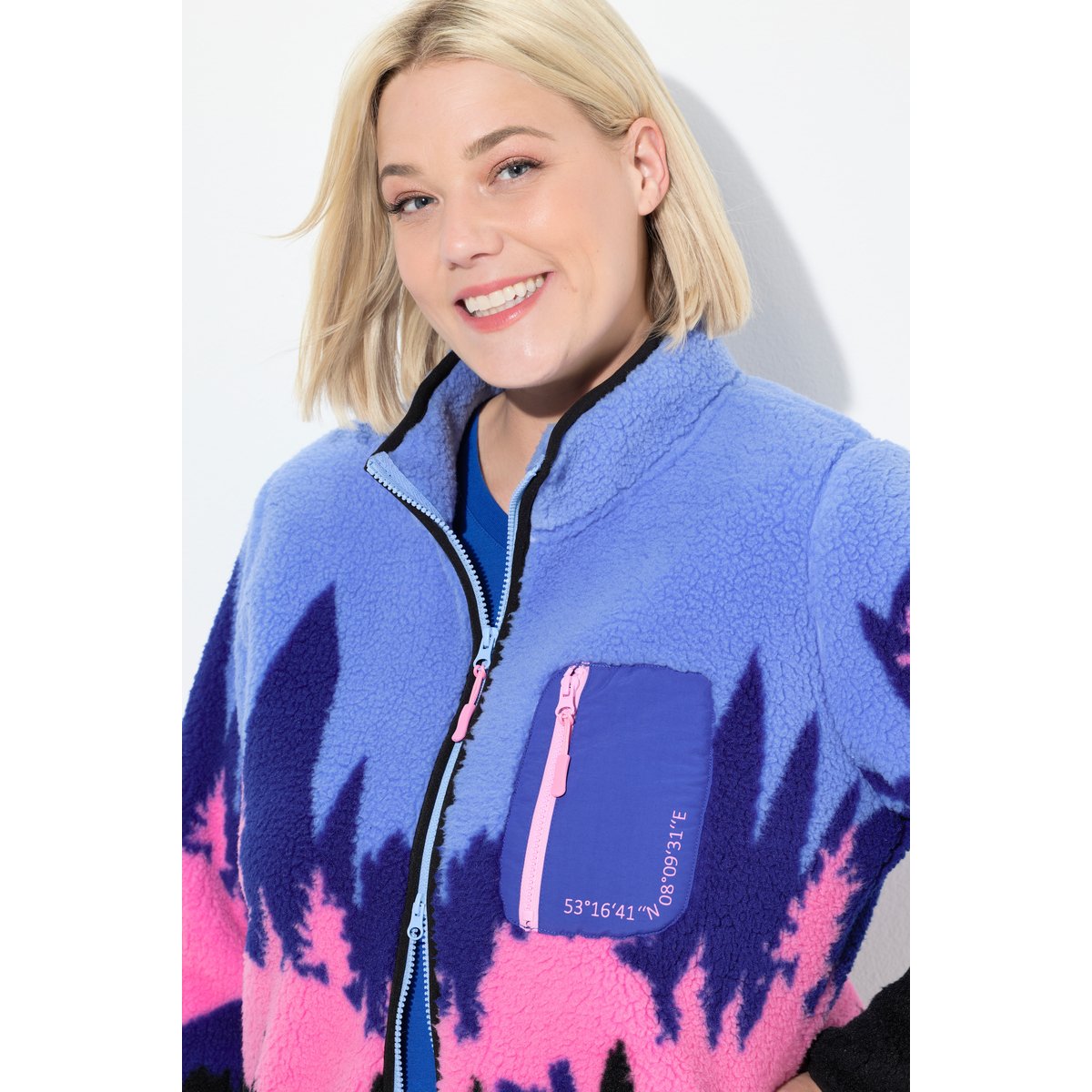 Veste en polaire motif montagne bleu nuages, ULLA POPKEN