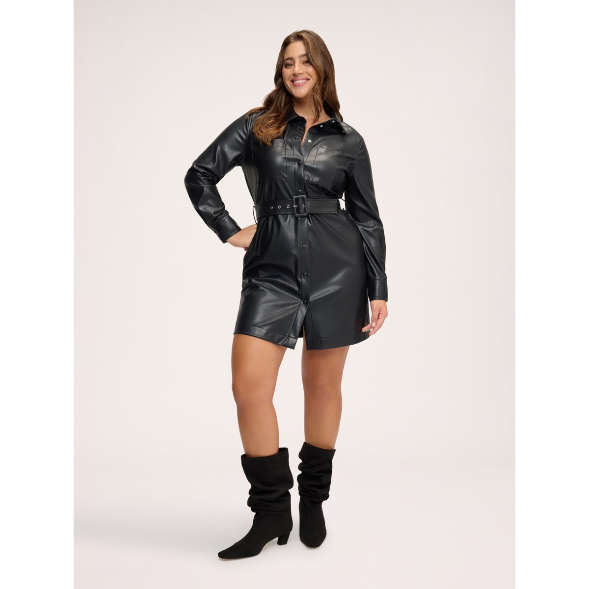 Robe chemisier courte avec ceinture noir, FIORELLA RUBINO