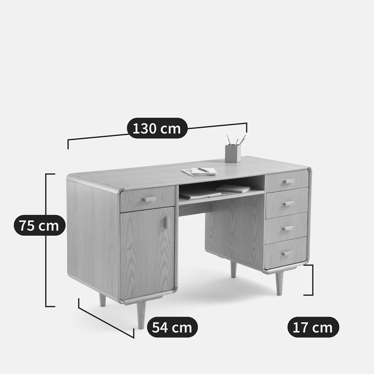 Schreibtisch mit doppeltem Korpus, Eiche furniert, Miji holz hell, LA REDOUTE INTERIEURS