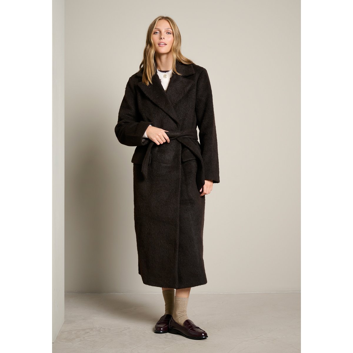 Manteau long oversize brun fonce chocolate, LOLALIZA