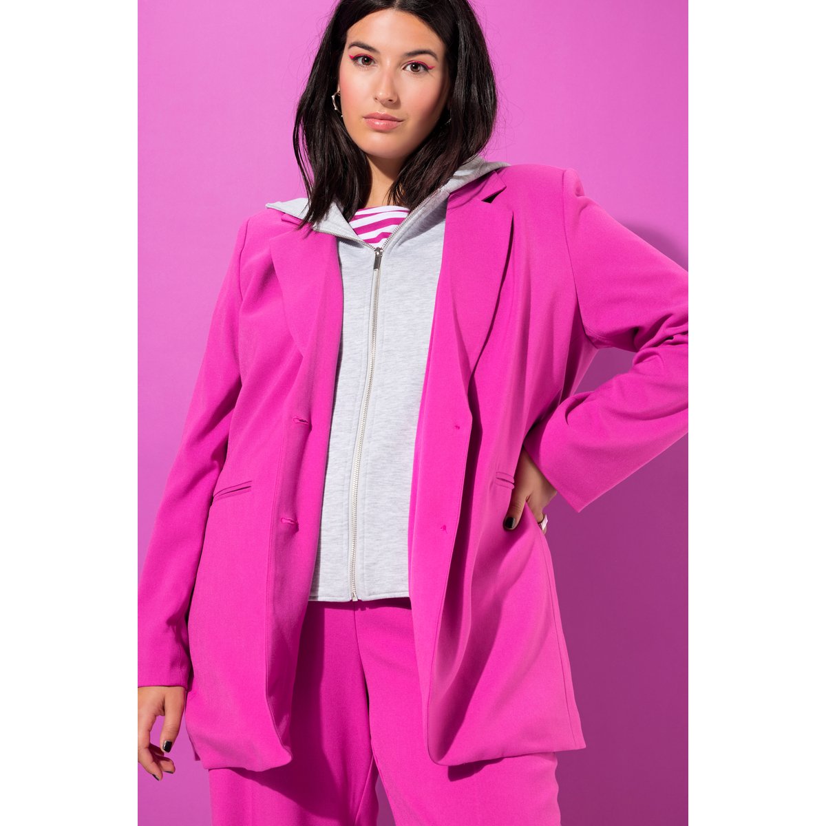 Blazer oversize à capuche, doublure intégrale orchidée, STUDIO UNTOLD