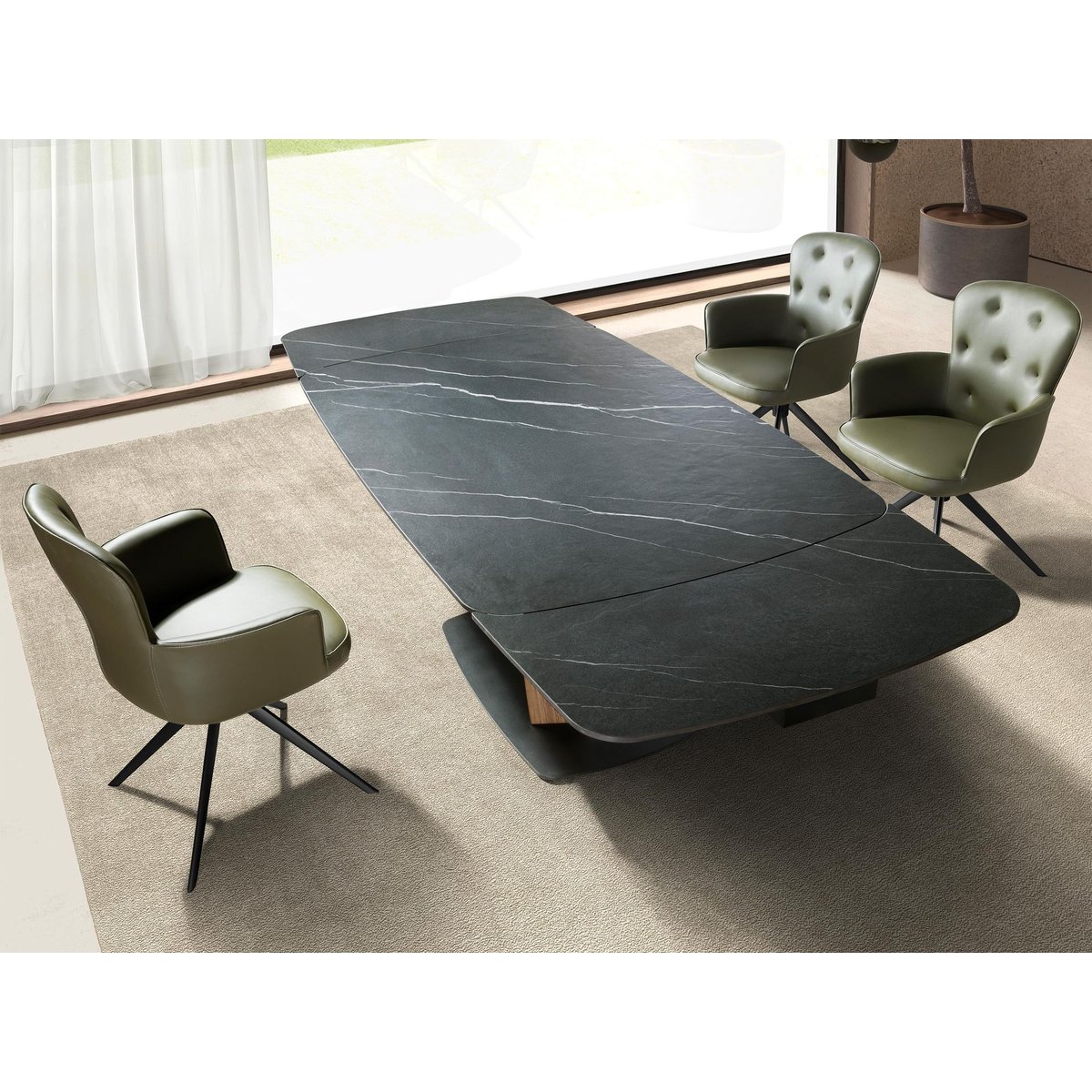 Chaise pivotante en simili cuir vert foncé | noir, ANGEL CERDA