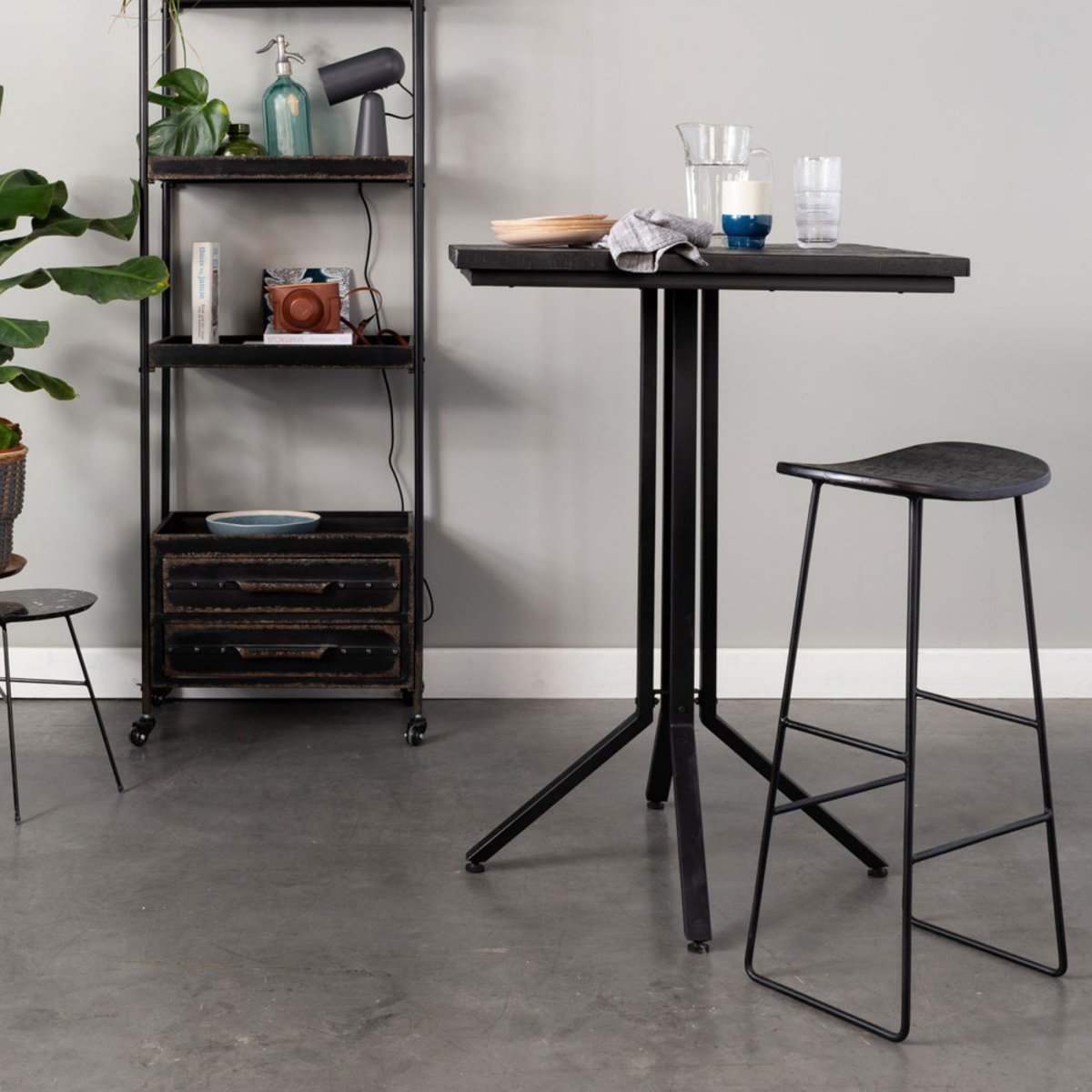 Tabouret de bar en teck recyclé et métal H62cm- TANGLE noir, DRAWER