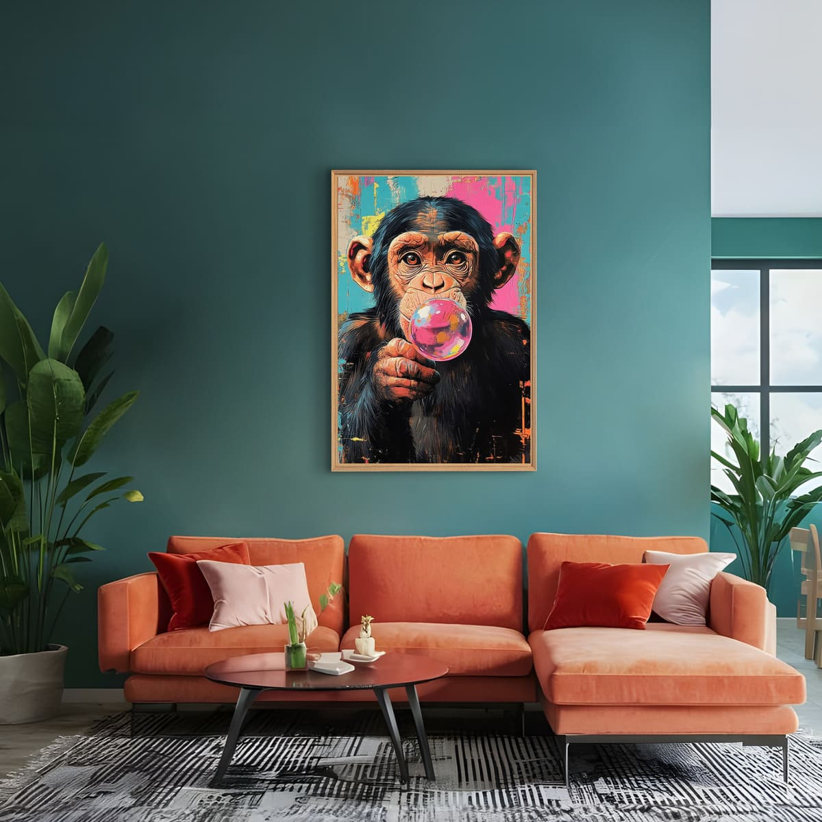 Tableau Mural Chimpanzé À La Bulle De Chewing-gum ANIMAUX multicolore-fibres de bois, CEANOTHE