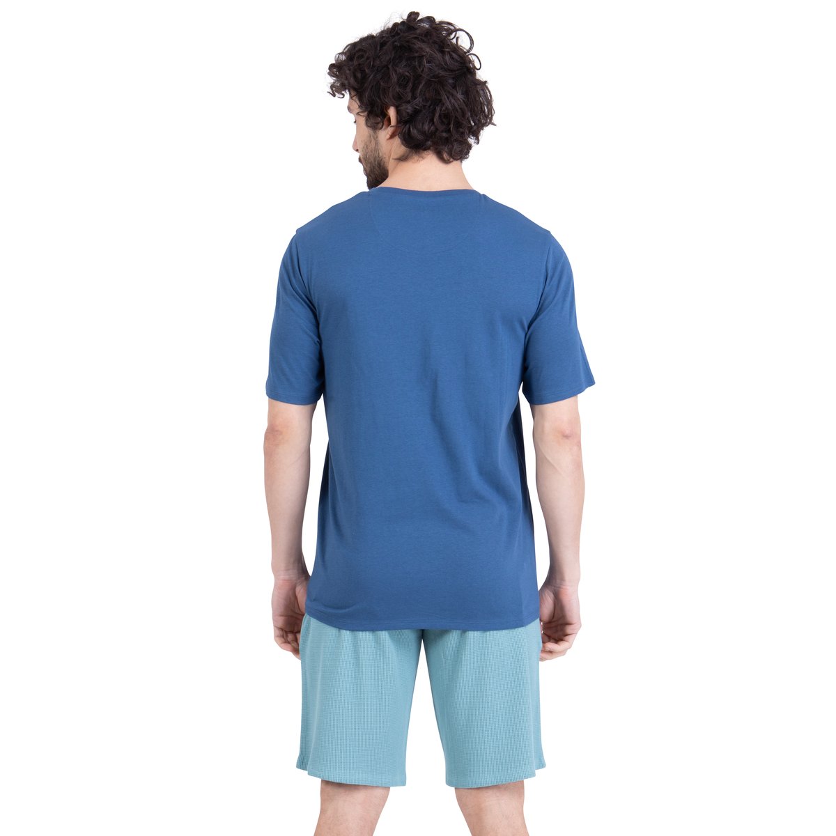Pyjama court WAFFLE bleu-vert, ATHENA