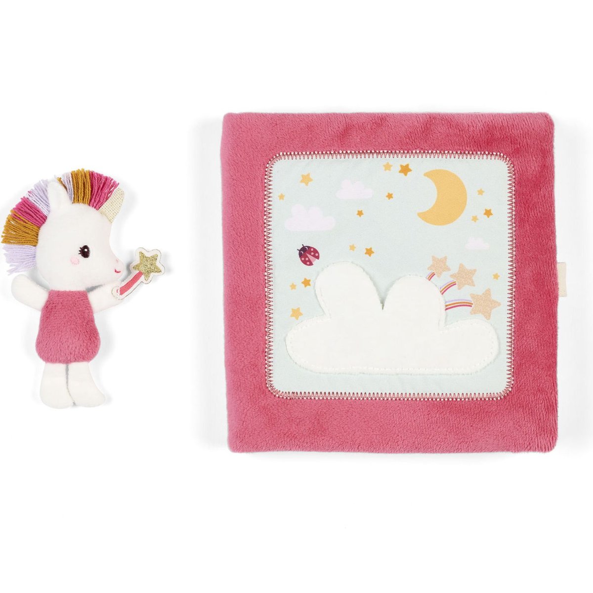 Livre d'activités en tissu rose, blanc, jaune, LILLIPUTIENS