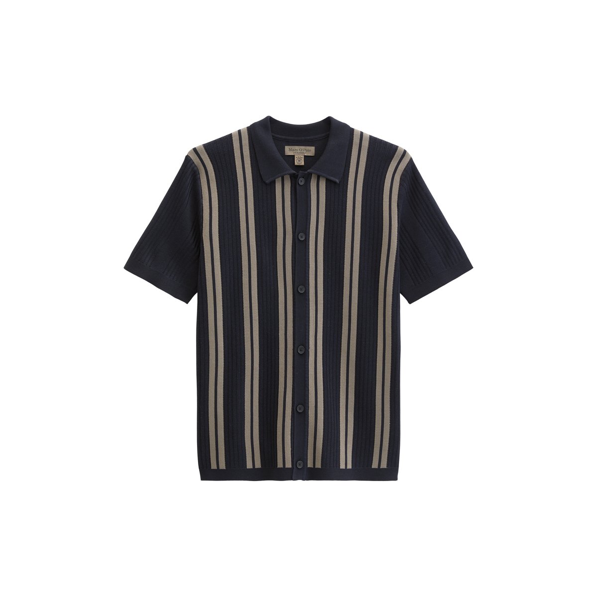 T-shirt à manches courtes en maille fine DFB Travel Collection en pur coton bio bleu foncé, MARC O'POLO