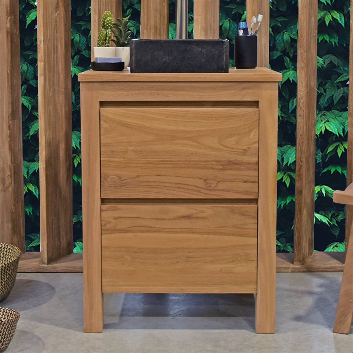 Meuble sous vasque en teck massif 60 cm - VAREDO naturel, WILDWATER