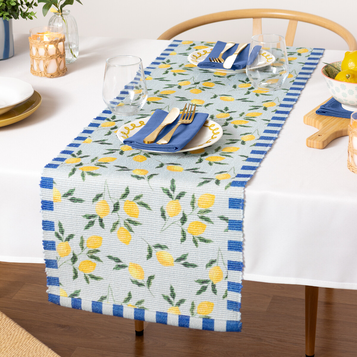 Lemons Table Runner - 35x230cm blue, FURN.