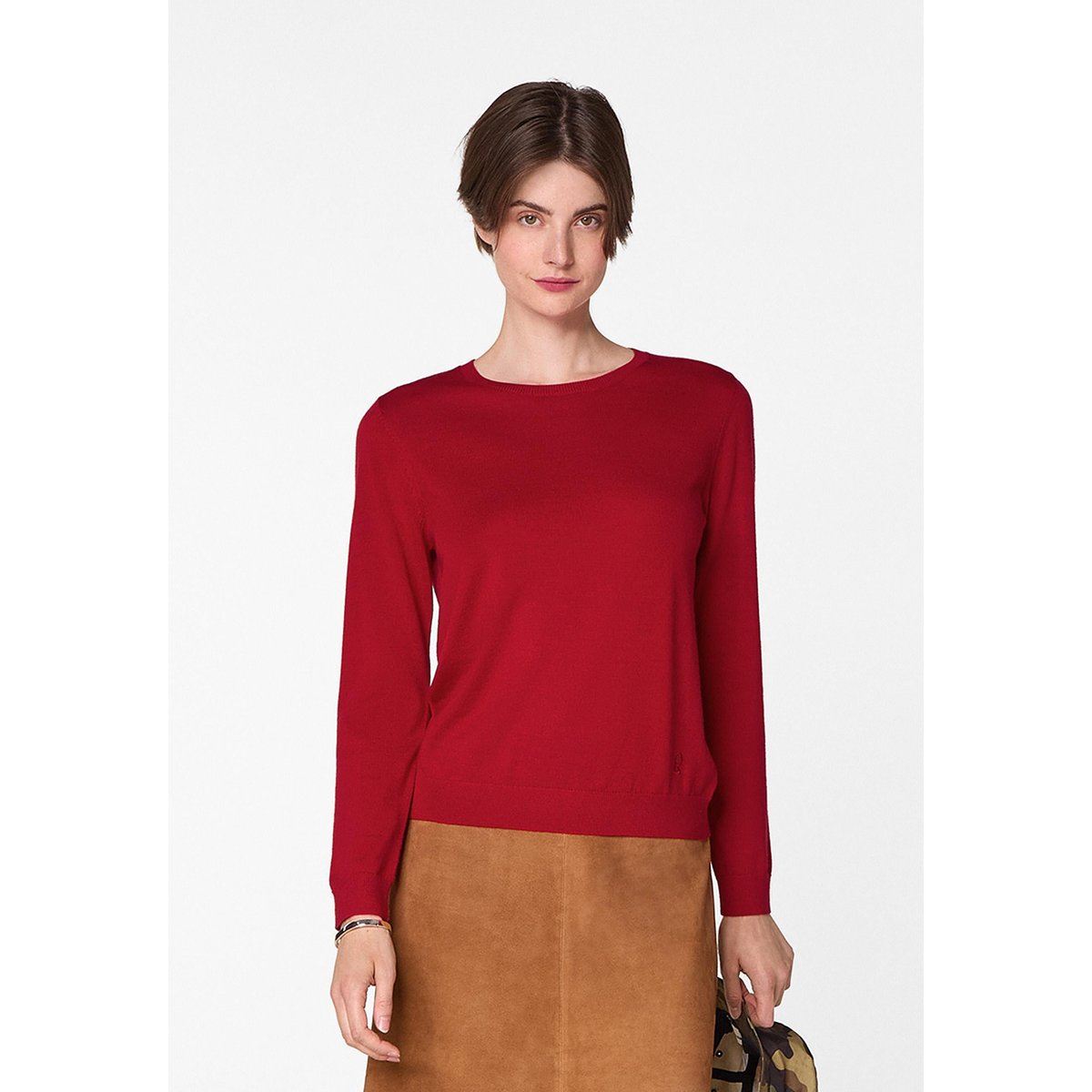Pull col rond en laine mérinos rouge, RODIER