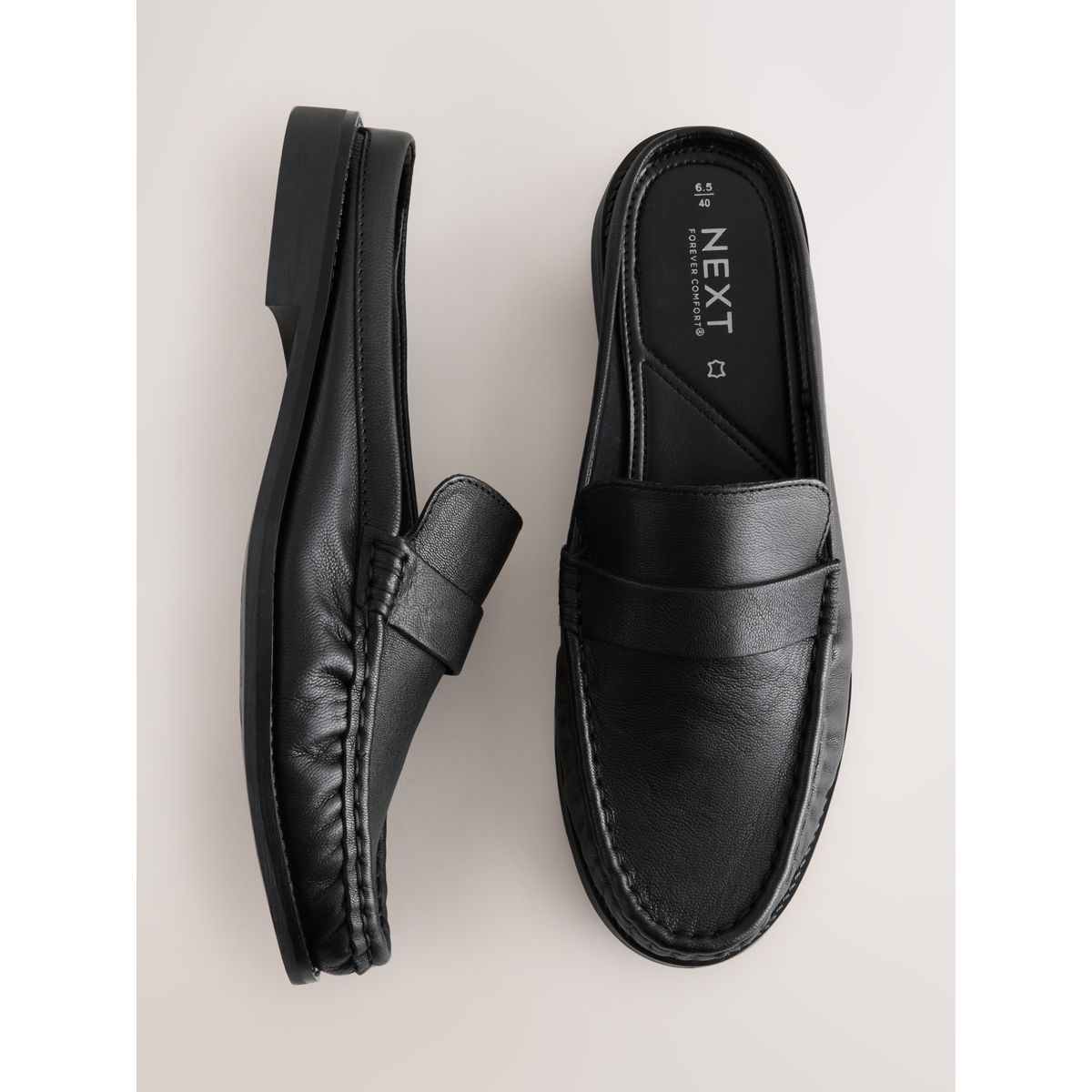 Mules froncées en cuir forever comfort® noir, NEXT