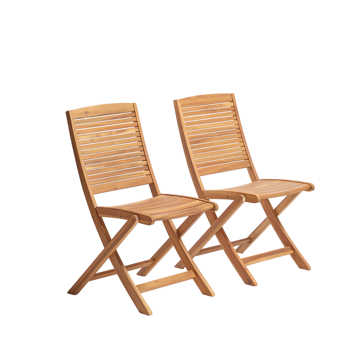 Lot de 2 chaises de jardin pliantes en acacia massif MILOS naturel, BERAH GETAH