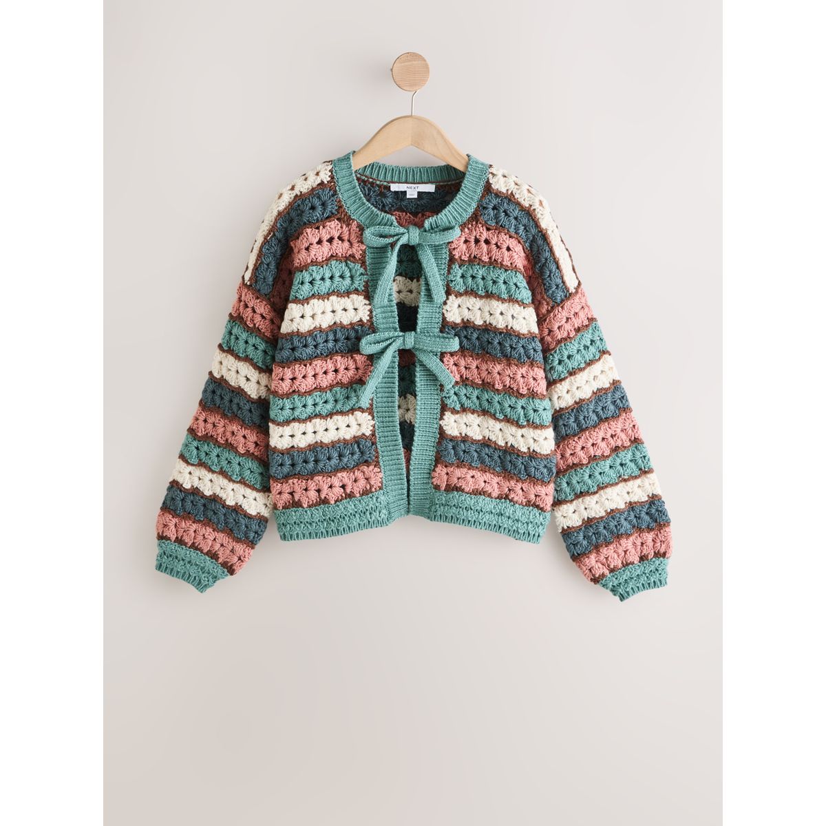 Cardigan tricoté main à nouer sur le devant bleu/rose multicolore, NEXT