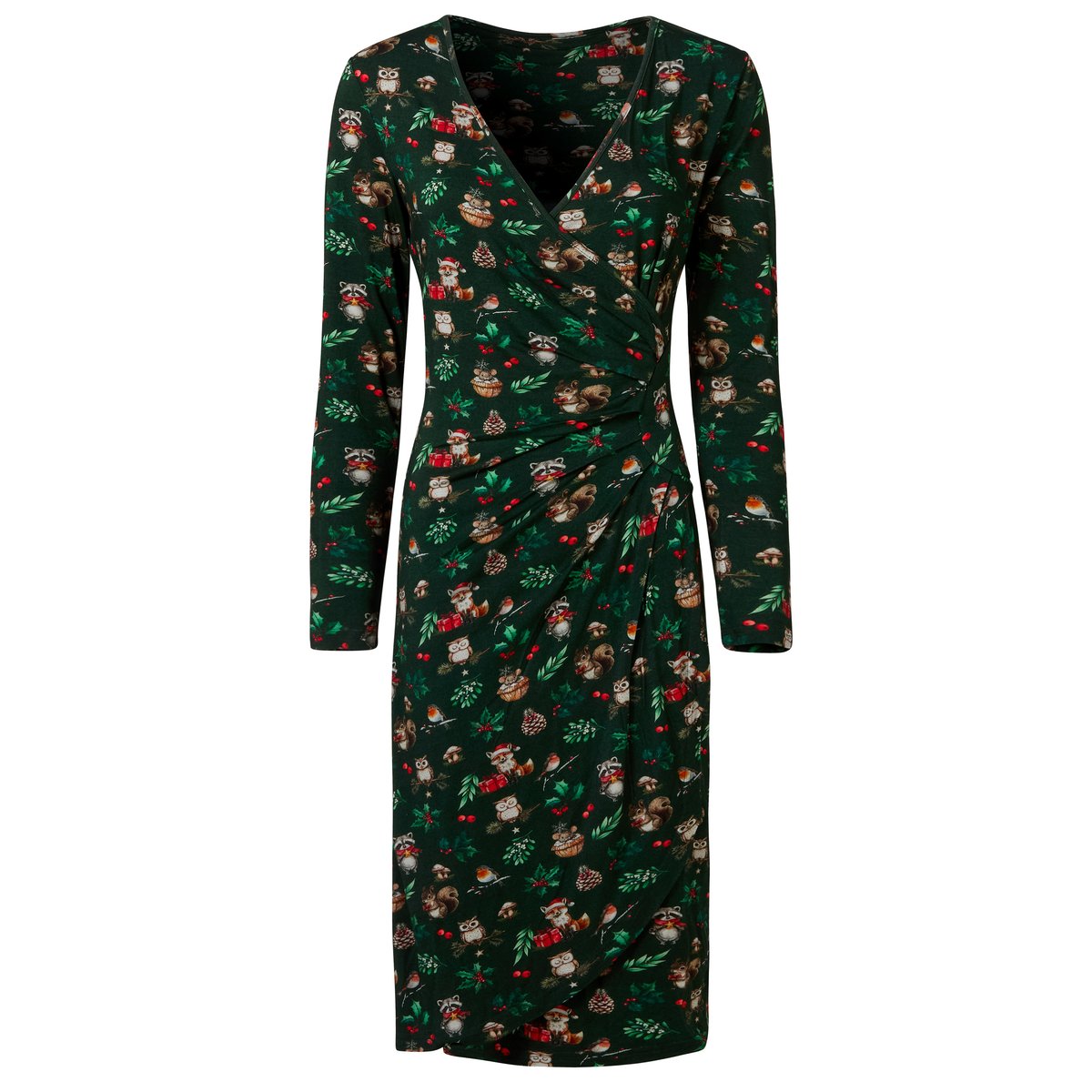 Robe Cache-Cœur en Jersey Imprimé Festif vert, JOE BROWNS