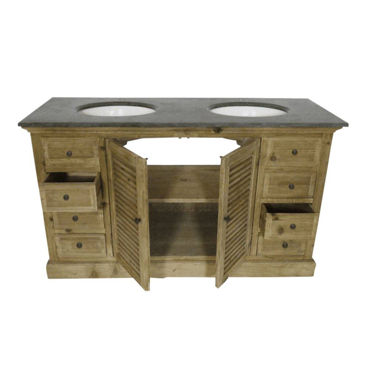 Meuble sous vasque en bois recyclé ZEPHYR bois clair, MADE IN MEUBLES 