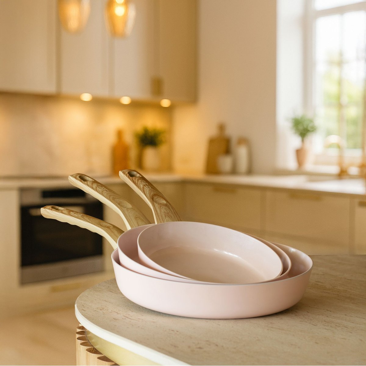 Set de 3 poêles 20/24/28cm en aluminium, COLORAMA rose, MENASTYL