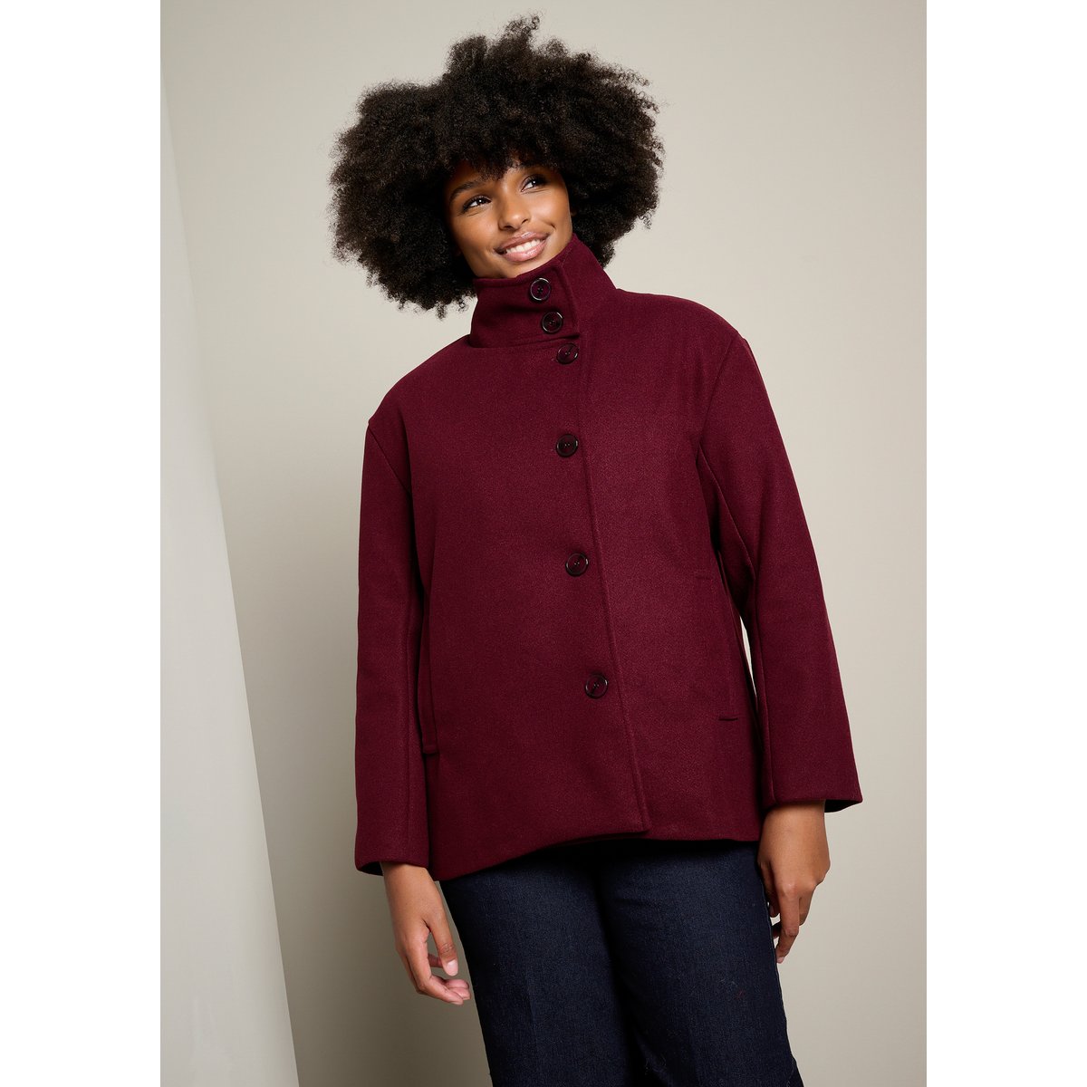 Manteau court col montant aubergine, LOLALIZA