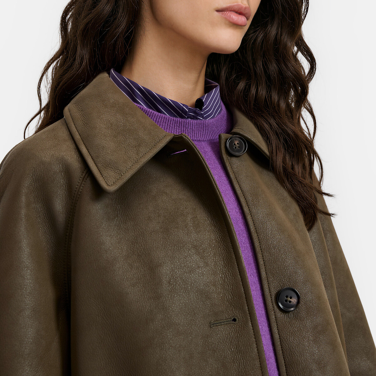 Langer Mantel aus Polyester-Kunstleder mit Antik-Optik khaki, LA REDOUTE COLLECTIONS